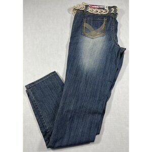 Hang Ten Jeans Size 5 (32 x29) Girls Juniors Distressed Skinny Blue Denim